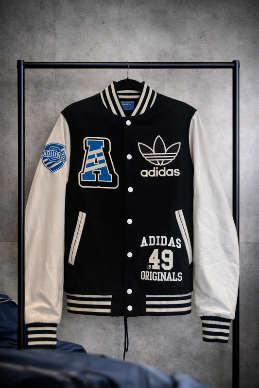 Adidas College Jacke Schwarz/Weiß/Blau - Größe M | Vintage Piece